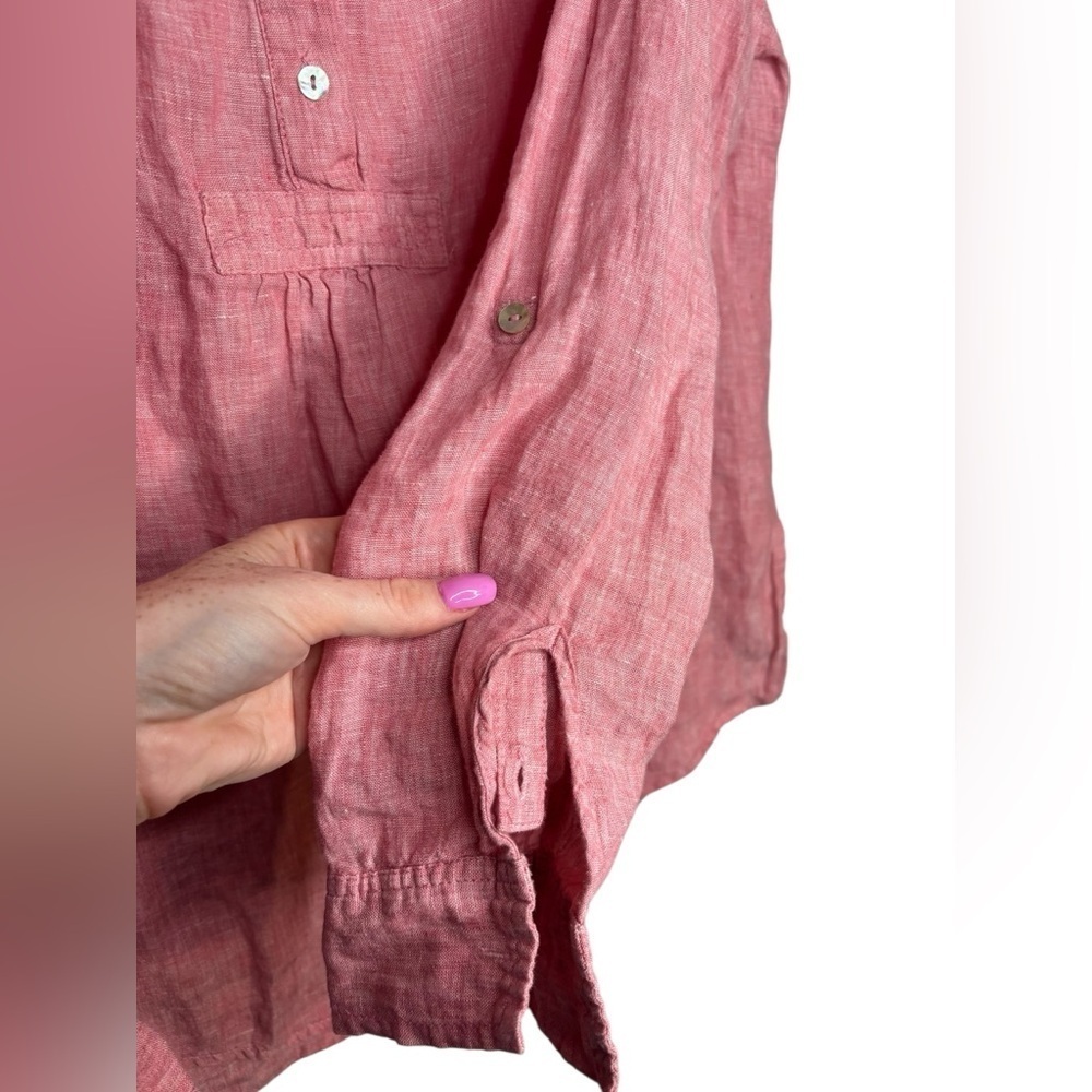 ANTIBES BLANC Linen Casual Salmon Pink Popover Blouse Size XL - Picture 7 of 12